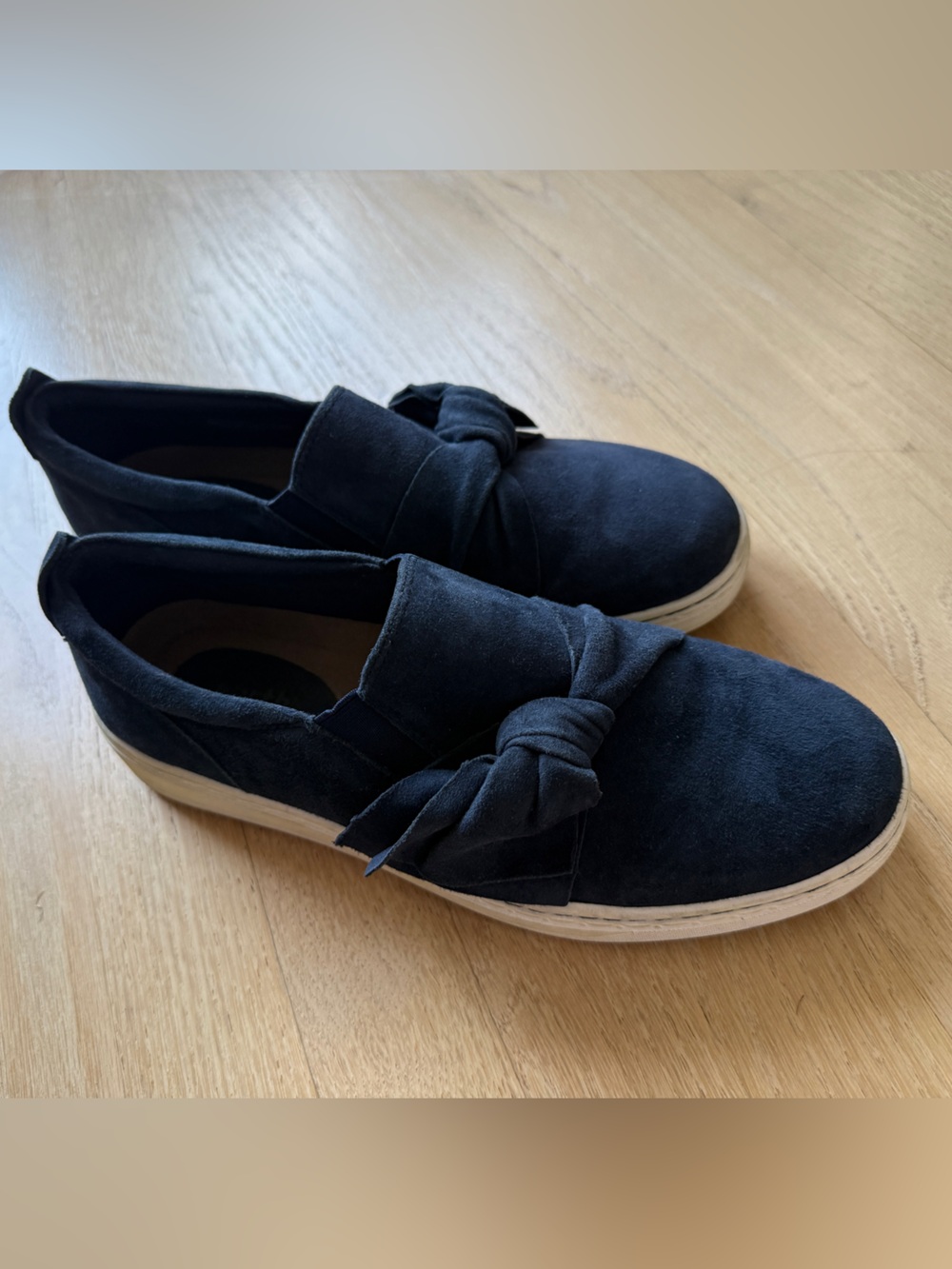 Earth Navy Suede Slip-On Loafers with Knot Detail